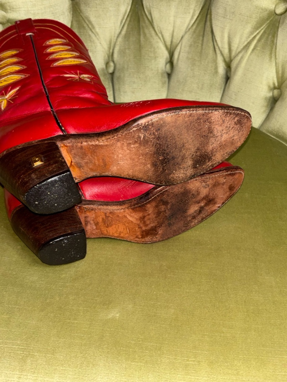 Vtg 80s Women's SASSON Jeans Red Yellow Cowboy Cowgirl High Heel 7.5 B Boots - Picture 7 of 11